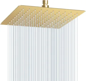 10" Brushed Gold Rain Shower Head - All Metal Stainless Steel 304, Ultra Thin Design, Modern Bathroom Square Rainfall Showerheads - Full Body Coverage Bath Shower
