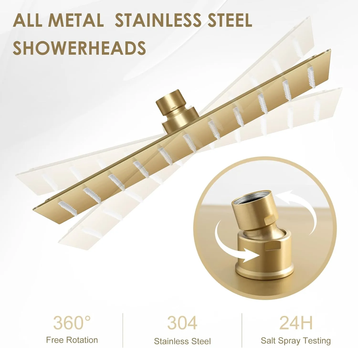 10" Brushed Gold Rain Shower Head - All Metal Stainless Steel 304, Ultra Thin Design, Modern Bathroom Square Rainfall Showerheads - Full Body Coverage Bath Shower