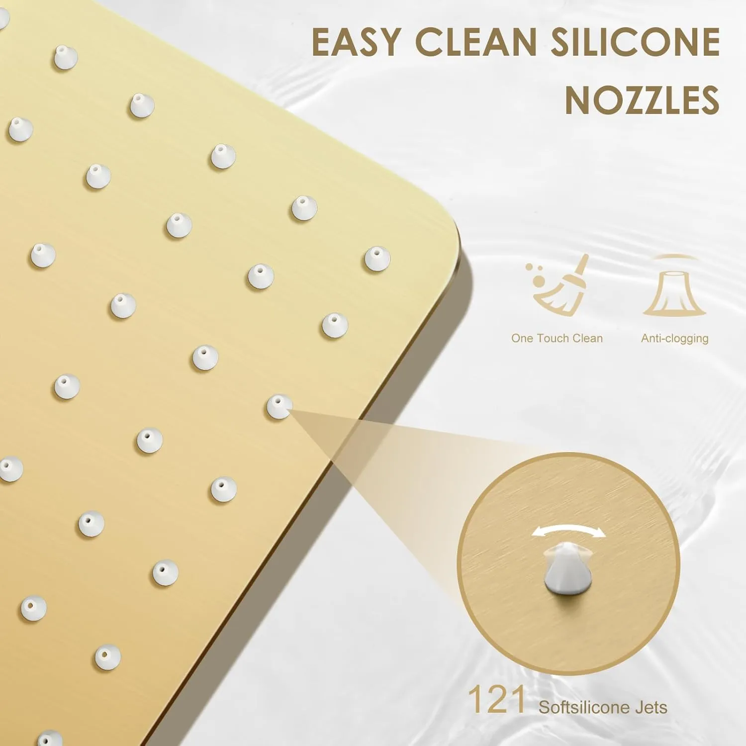 10" Brushed Gold Rain Shower Head - All Metal Stainless Steel 304, Ultra Thin Design, Modern Bathroom Square Rainfall Showerheads - Full Body Coverage Bath Shower
