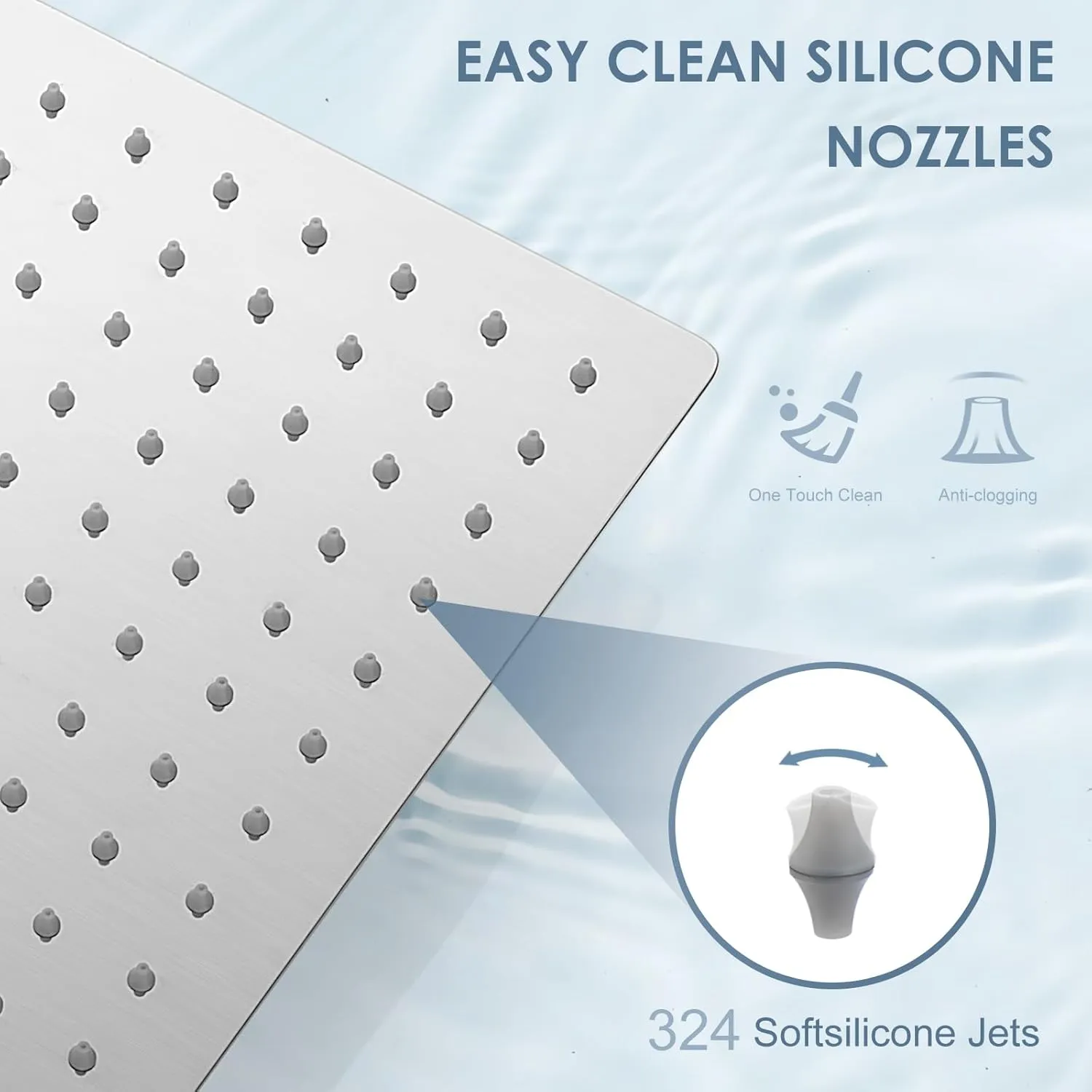 16 inch Brushed Nickel Large Rain Shower Head - All Metal 304 Stainless Steel, Full Body Rainfall Shower with 324 Silicone Nozzles - Waterfall Bathroom Square Showerheads, Ceiling Mounted