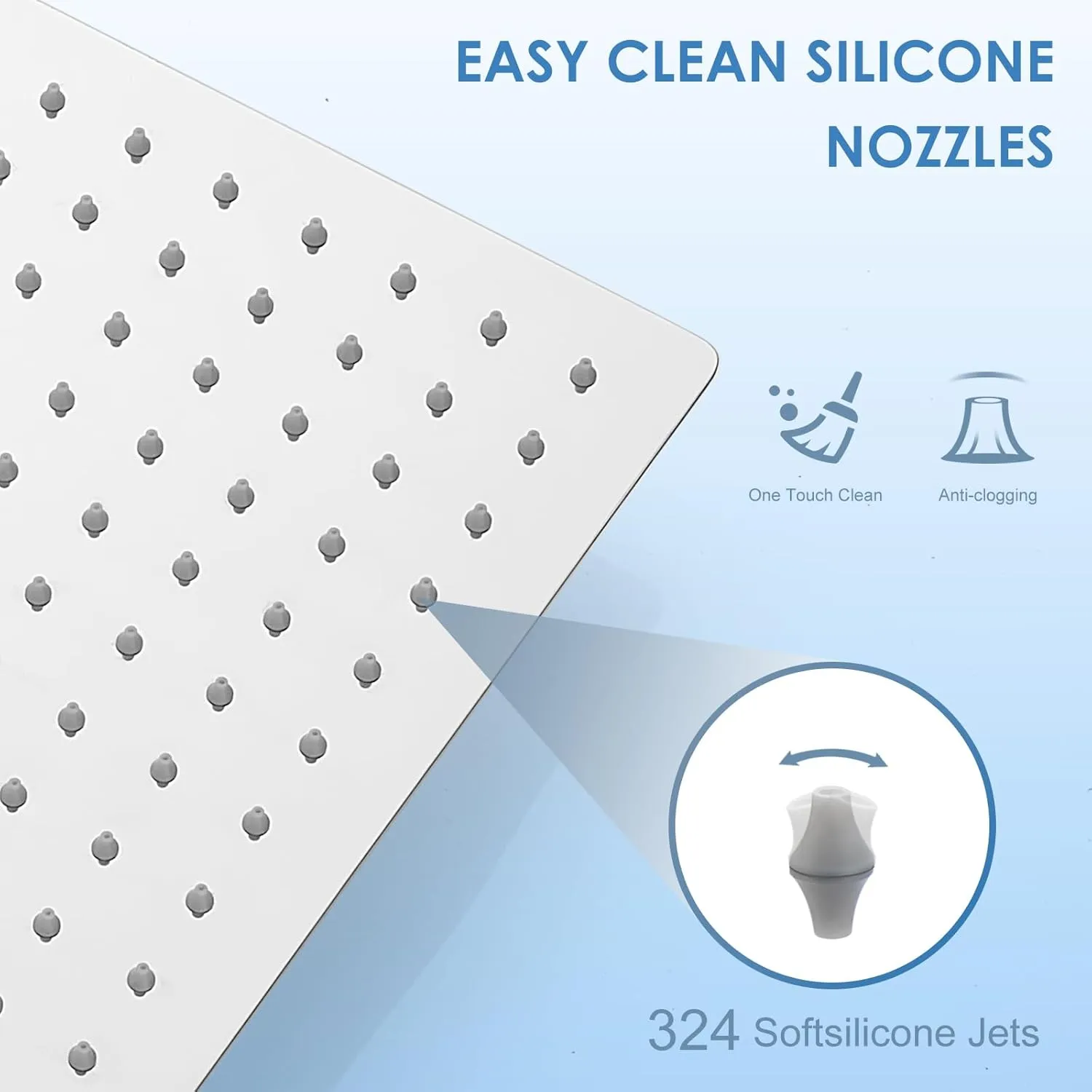 16 inch Large Rain Shower Head Ceiling Mounted - All Metal 304 Stainless Steel, Full Body Rainfall Shower with 324 Silicone Nozzles - Waterfall Bathroom Square Showerheads, Chrome Polished