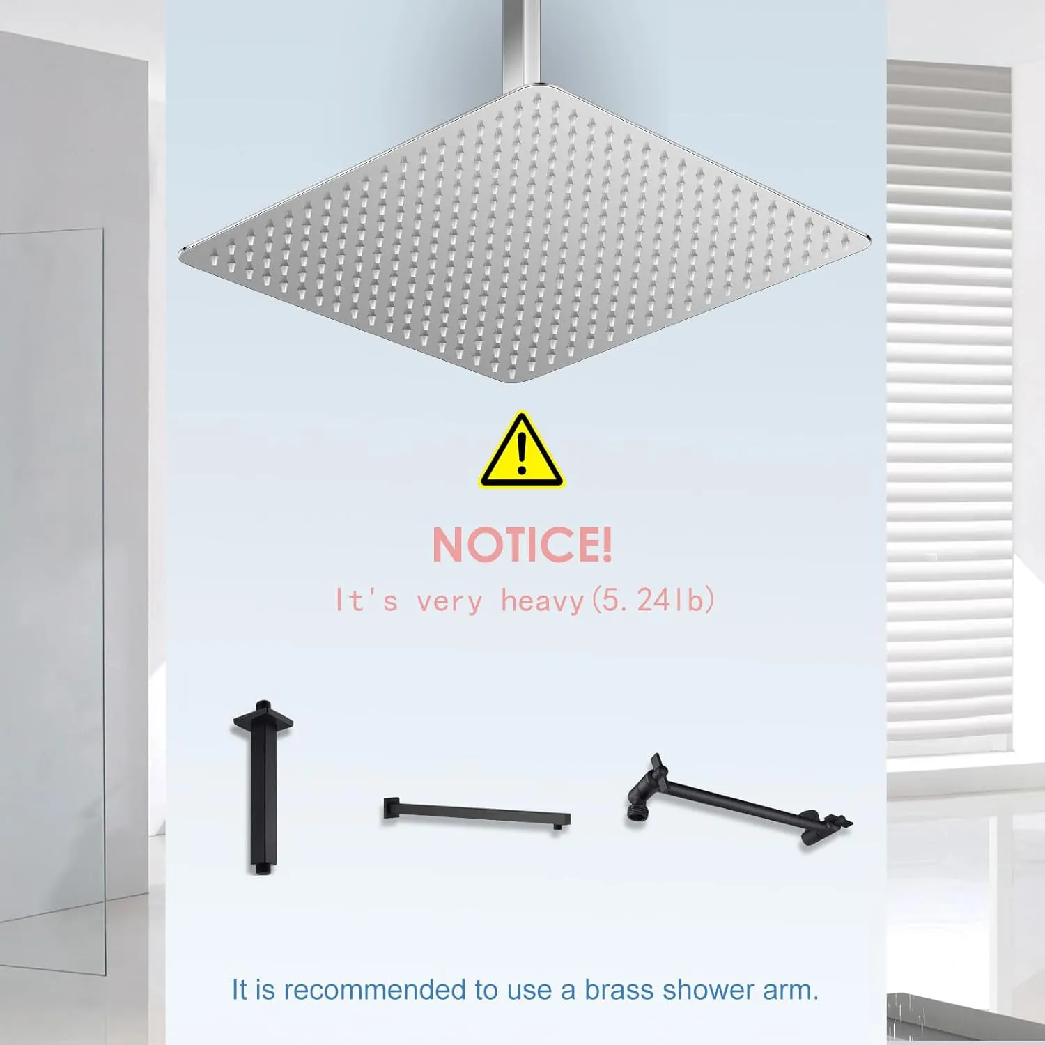 16 inch Large Rain Shower Head Ceiling Mounted - All Metal 304 Stainless Steel, Full Body Rainfall Shower with 324 Silicone Nozzles - Waterfall Bathroom Square Showerheads, Chrome Polished