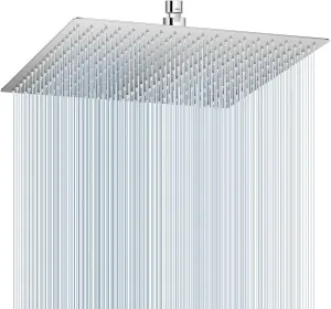 16 inch Large Rain Shower Head Ceiling Mounted - All Metal 304 Stainless Steel, Full Body Rainfall Shower with 324 Silicone Nozzles - Waterfall Bathroom Square Showerheads, Chrome Polished