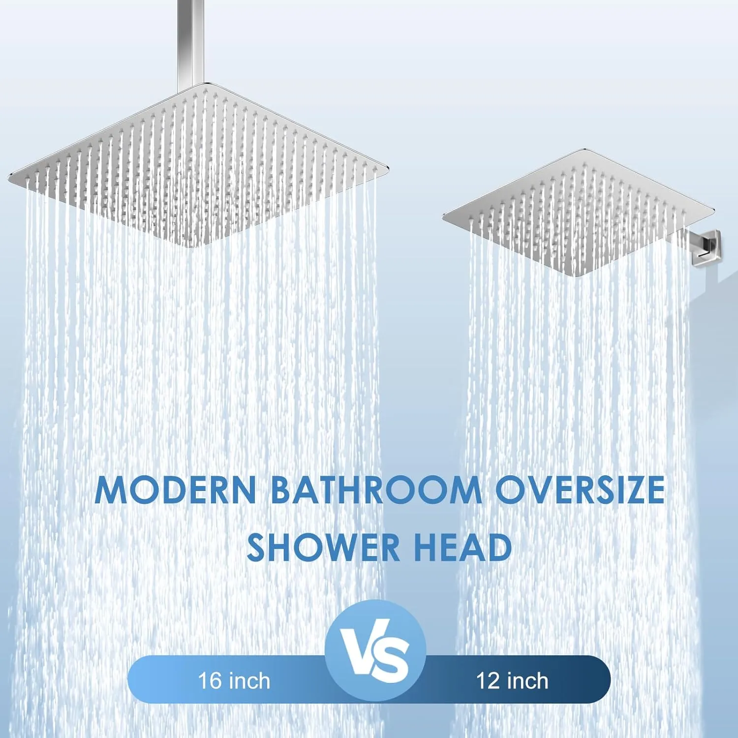 16 inch Large Rain Shower Head Ceiling Mounted - All Metal 304 Stainless Steel, Full Body Rainfall Shower with 324 Silicone Nozzles - Waterfall Bathroom Square Showerheads, Chrome Polished