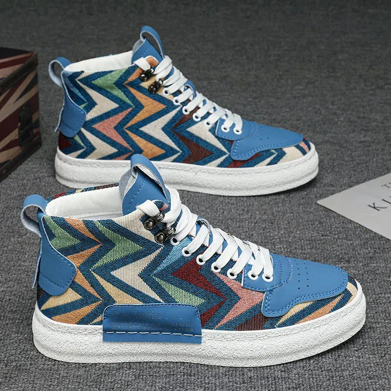 2025 Harajuku Style Blue High Top Sneakers Men Espadrilles Breathable Vulcanized Sneaker