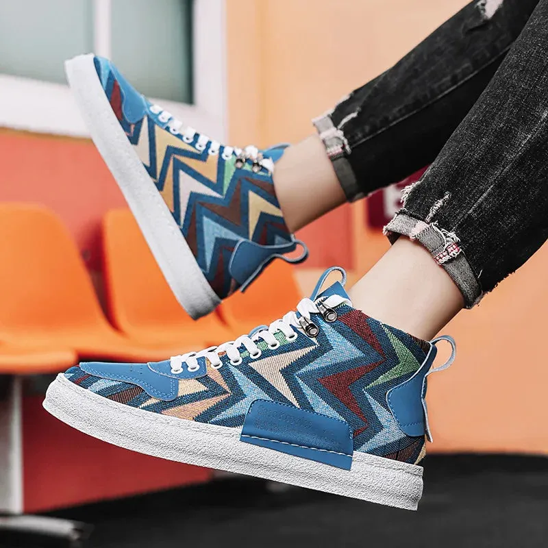 2025 Harajuku Style Blue High Top Sneakers Men Espadrilles Breathable Vulcanized Sneaker