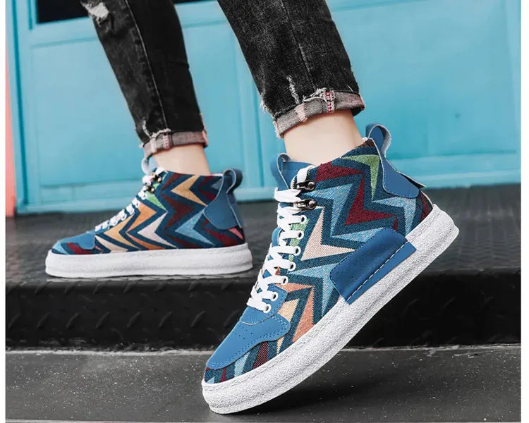 2025 Harajuku Style Blue High Top Sneakers Men Espadrilles Breathable Vulcanized Sneaker