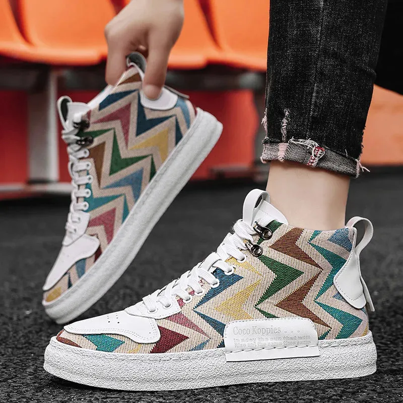 2025 Harajuku Style Blue High Top Sneakers Men Espadrilles Breathable Vulcanized Sneaker
