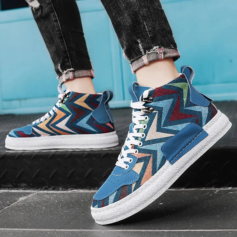 2025 Harajuku Style Blue High Top Sneakers Men Espadrilles Breathable Vulcanized Sneaker