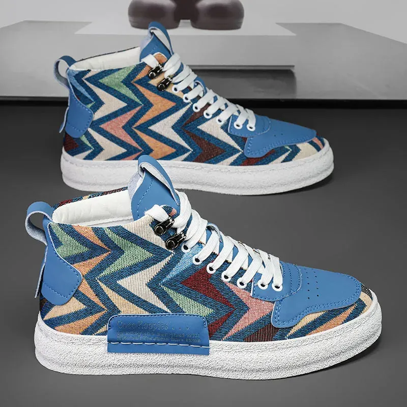 2025 Harajuku Style Blue High Top Sneakers Men Espadrilles Breathable Vulcanized Sneaker