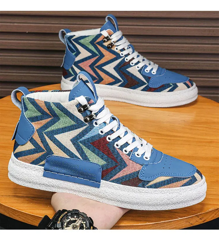 2025 Harajuku Style Blue High Top Sneakers Men Espadrilles Breathable Vulcanized Sneaker