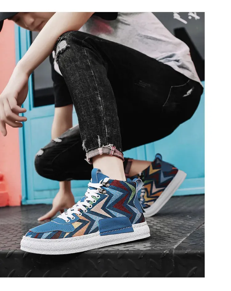 2025 Harajuku Style Blue High Top Sneakers Men Espadrilles Breathable Vulcanized Sneaker