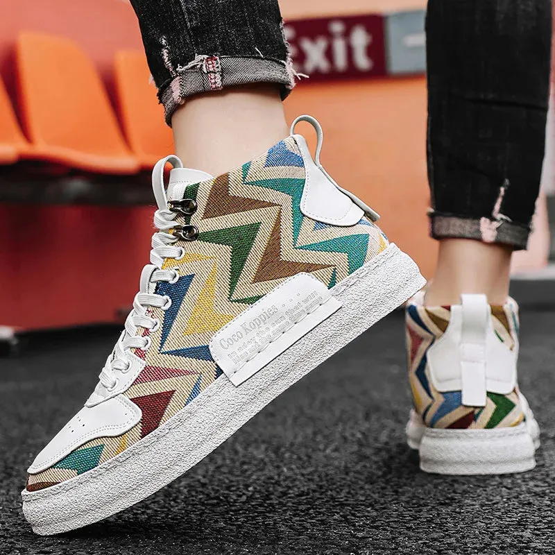 2025 Harajuku Style Blue High Top Sneakers Men Espadrilles Breathable Vulcanized Sneaker
