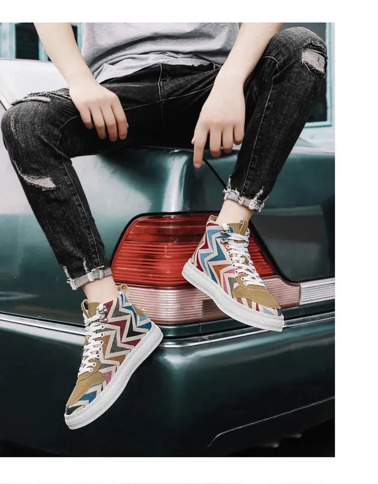 2025 Harajuku Style Blue High Top Sneakers Men Espadrilles Breathable Vulcanized Sneaker