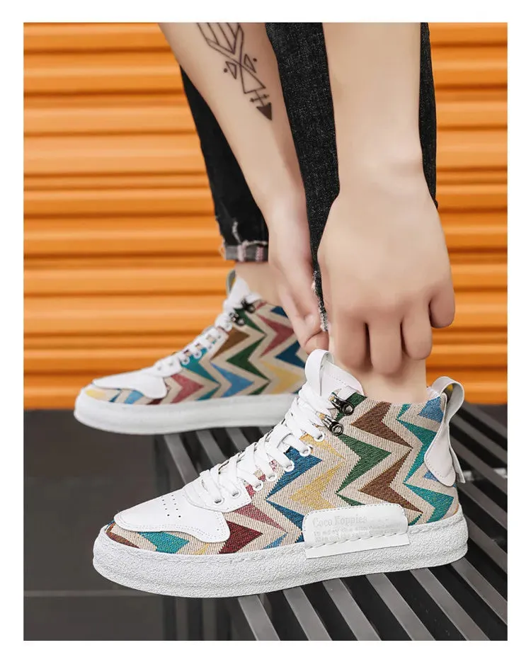 2025 Harajuku Style Blue High Top Sneakers Men Espadrilles Breathable Vulcanized Sneaker
