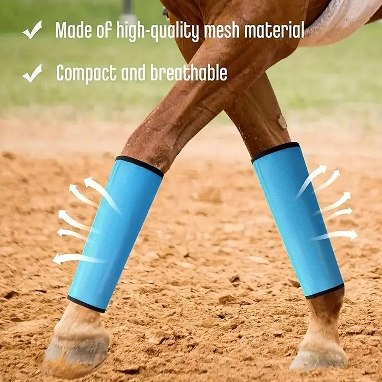 4 PCS Mesh Horse Leg Protectors, Mesh Fly Boots Set for Horses, Preventing Flies and Mosquitoes Bites, Protect Horses Leggings Breathable Soft, Adjustable Riding Boots (Blue)