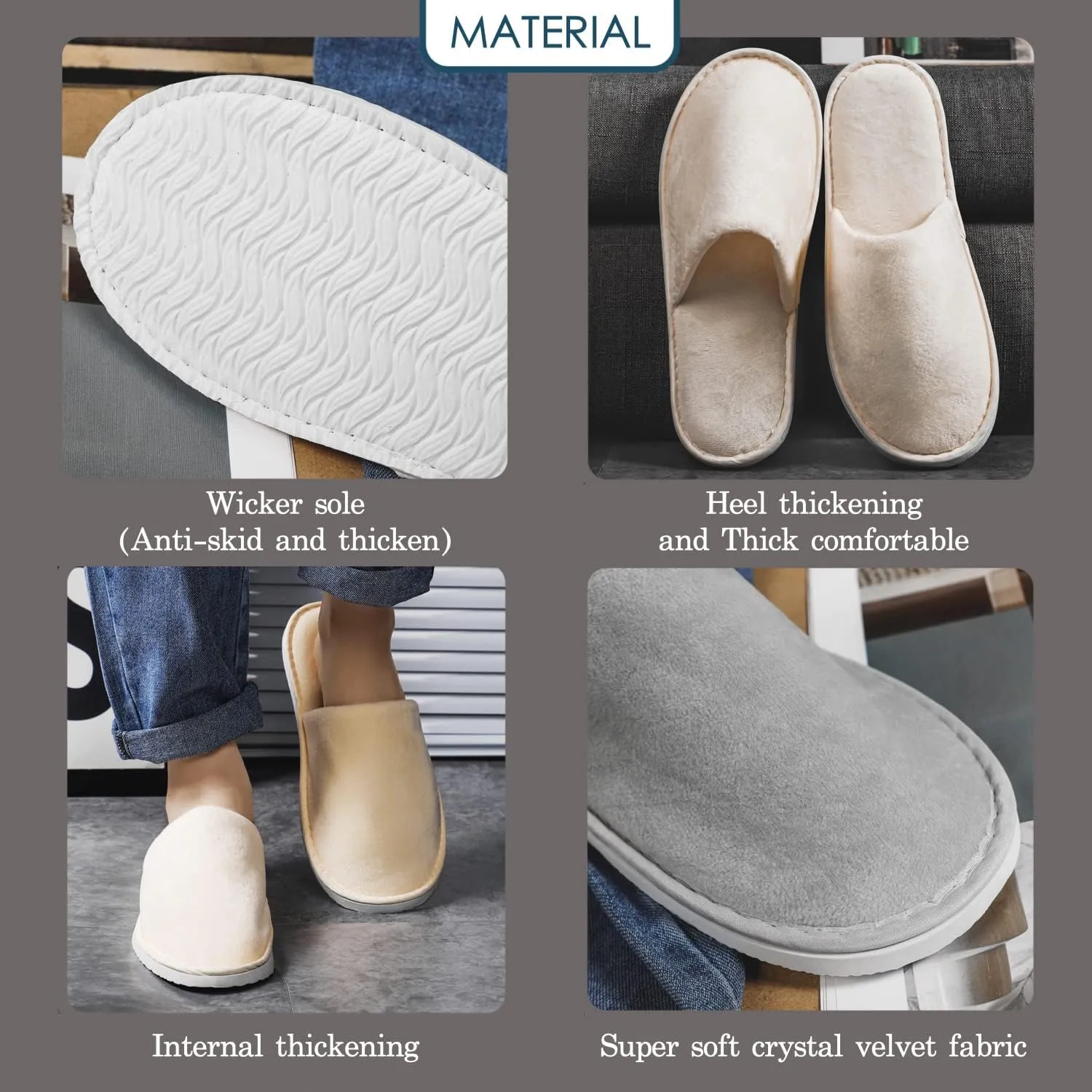 6-9 Pairs Spa Slippers, Non Slip Disposable Slippers For Guest, Washable Reusable, Which Can Be Used As Women Men, House, Indoor, Bathroom, Bedroom, Hotel, Bride Slippers