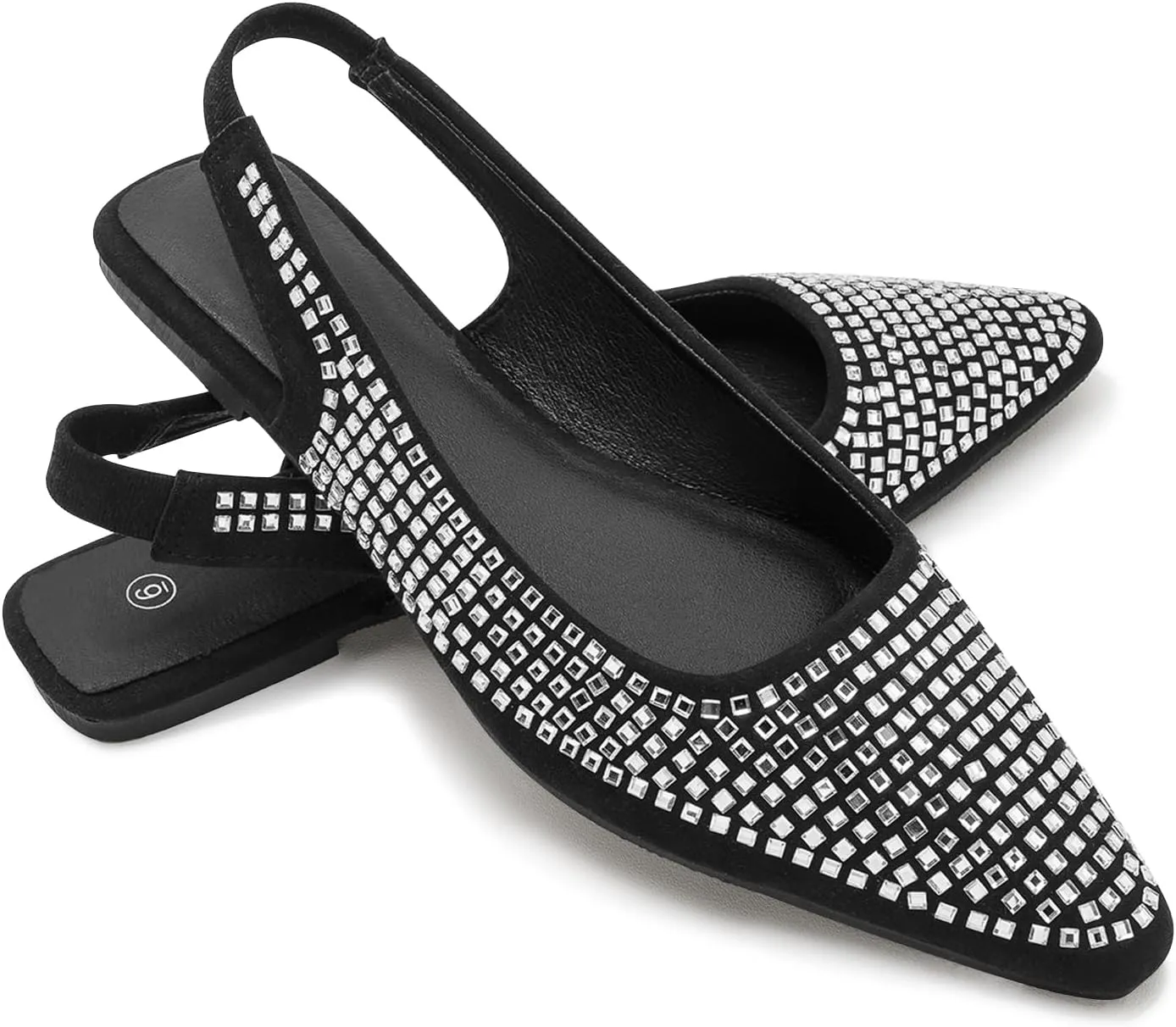 ADAMUMU Rhinestone Flats for Women Sparkly Crystals Ballerina Shoes Crystals Sparkly Mary Jane Flats Round Toe Buckle Strap Design Comfortable and Non Slip Sole Flat for Daily Wear and Work