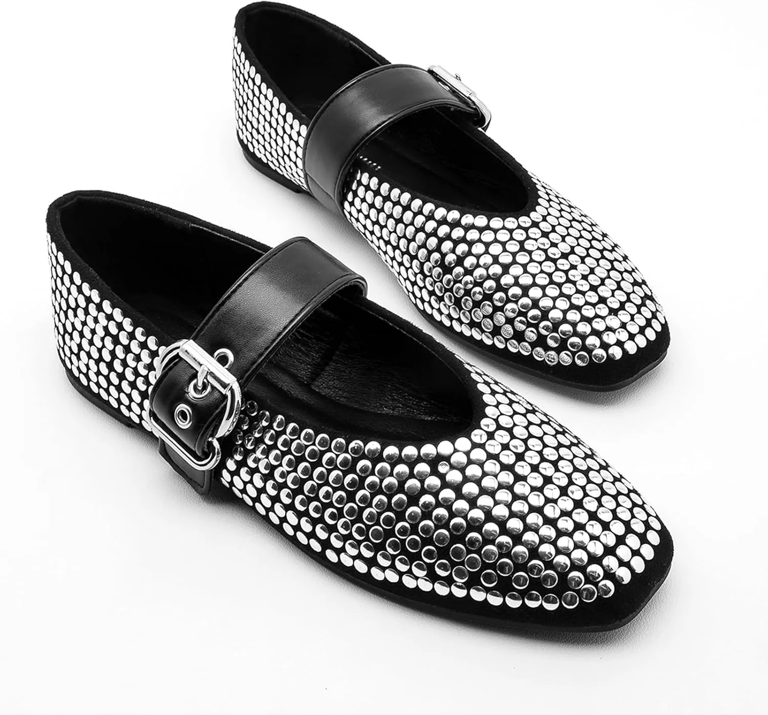 ADAMUMU Rhinestone Flats for Women Sparkly Crystals Ballerina Shoes Crystals Sparkly Mary Jane Flats Round Toe Buckle Strap Design Comfortable and Non Slip Sole Flat for Daily Wear and Work
