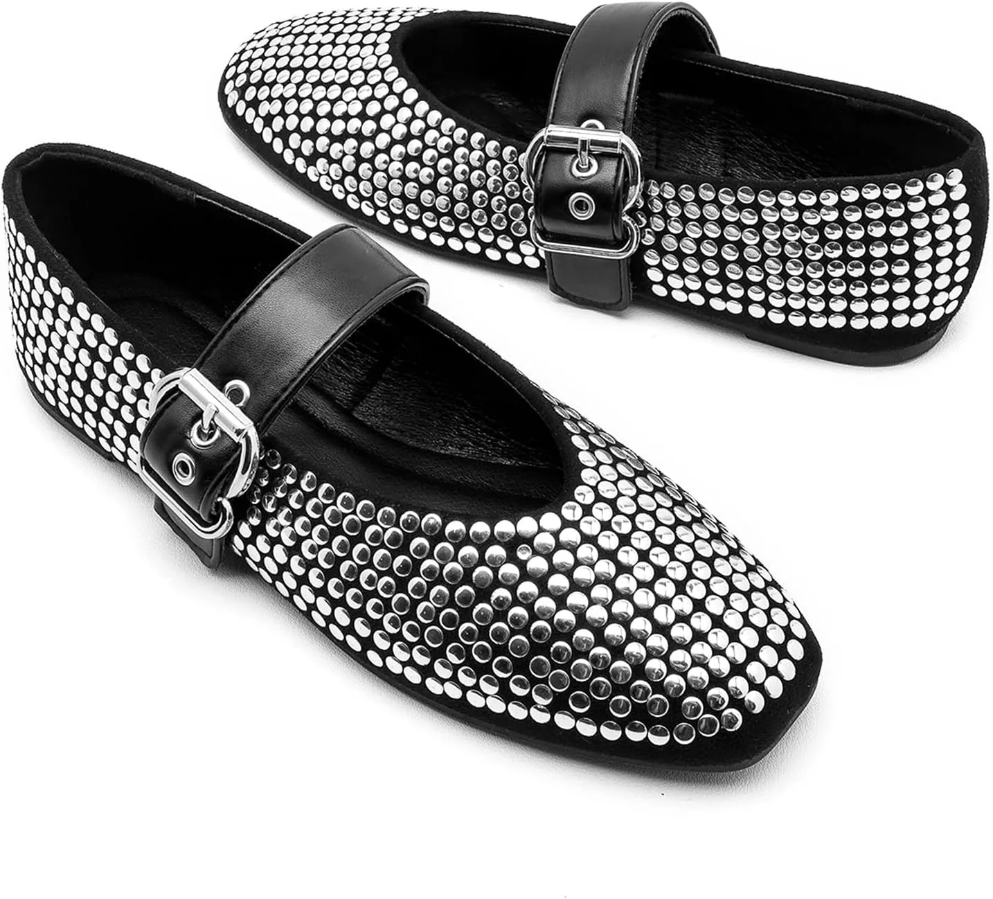 ADAMUMU Rhinestone Flats for Women Sparkly Crystals Ballerina Shoes Crystals Sparkly Mary Jane Flats Round Toe Buckle Strap Design Comfortable and Non Slip Sole Flat for Daily Wear and Work