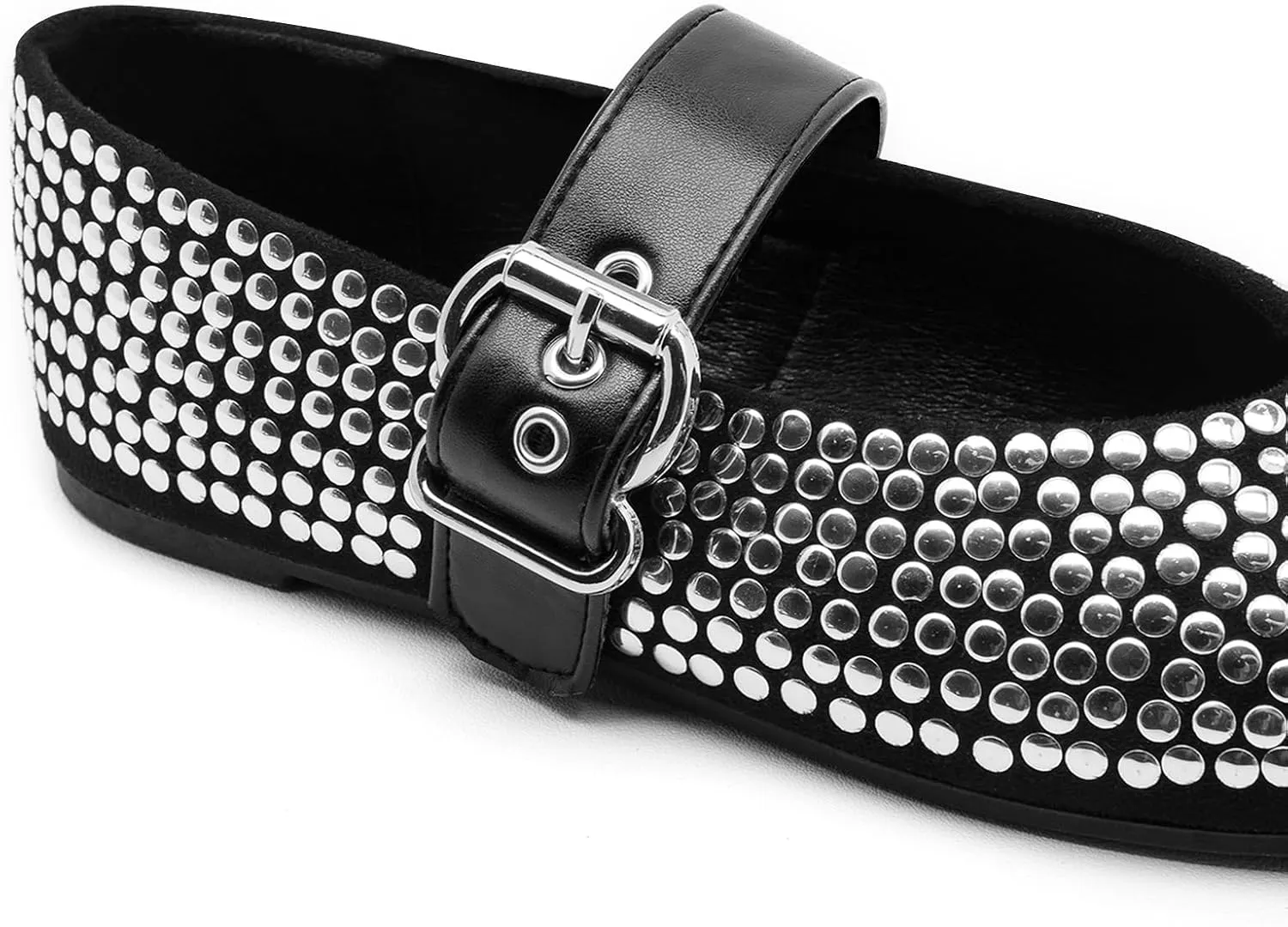 ADAMUMU Rhinestone Flats for Women Sparkly Crystals Ballerina Shoes Crystals Sparkly Mary Jane Flats Round Toe Buckle Strap Design Comfortable and Non Slip Sole Flat for Daily Wear and Work
