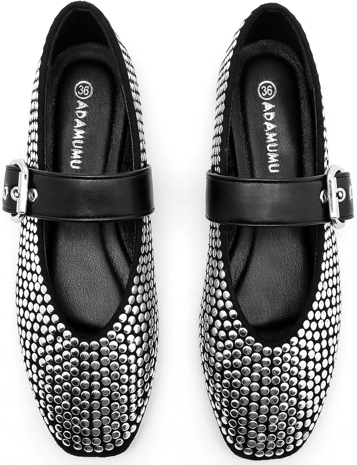 ADAMUMU Rhinestone Flats for Women Sparkly Crystals Ballerina Shoes Crystals Sparkly Mary Jane Flats Round Toe Buckle Strap Design Comfortable and Non Slip Sole Flat for Daily Wear and Work