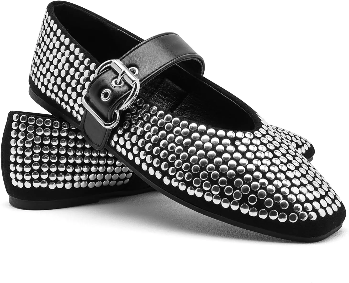 ADAMUMU Rhinestone Flats for Women Sparkly Crystals Ballerina Shoes Crystals Sparkly Mary Jane Flats Round Toe Buckle Strap Design Comfortable and Non Slip Sole Flat for Daily Wear and Work