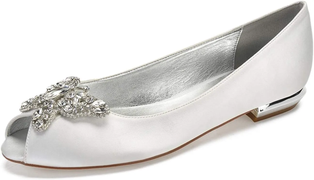 ADMLZQQ Women's Pointed Toe Satin Wedding Flats for Bride Comfortable Wedding Shoes Low Heels Bridal Flats Evening Prom Party Dress Shoes