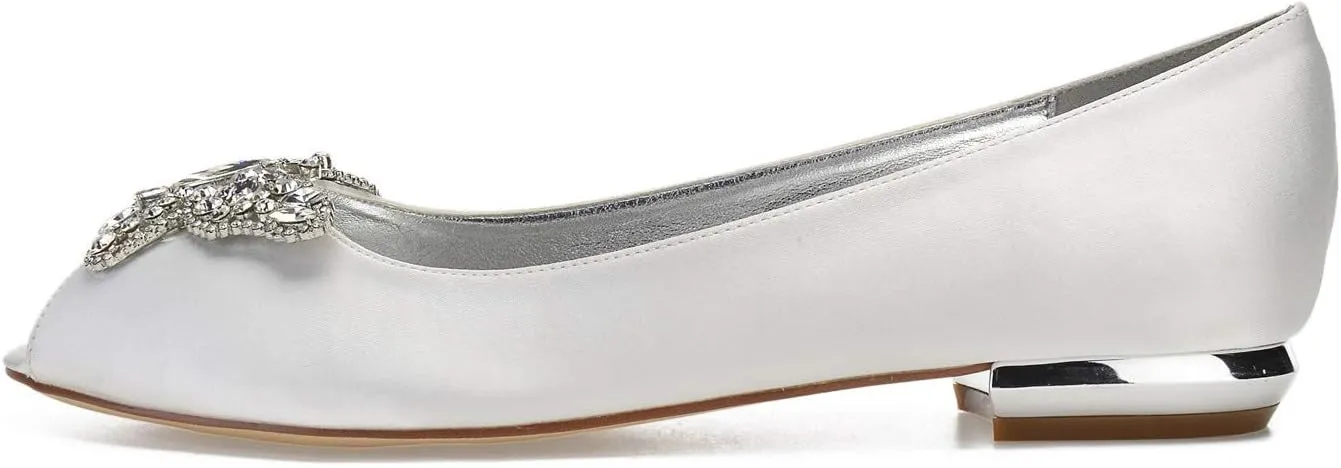 ADMLZQQ Women's Pointed Toe Satin Wedding Flats for Bride Comfortable Wedding Shoes Low Heels Bridal Flats Evening Prom Party Dress Shoes