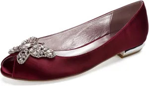 ADMLZQQ Women's Pointed Toe Satin Wedding Flats for Bride Comfortable Wedding Shoes Low Heels Bridal Flats Evening Prom Party Dress Shoes