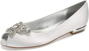 ADMLZQQ Women's Pointed Toe Satin Wedding Flats for Bride Comfortable Wedding Shoes Low Heels Bridal Flats Evening Prom Party Dress Shoes