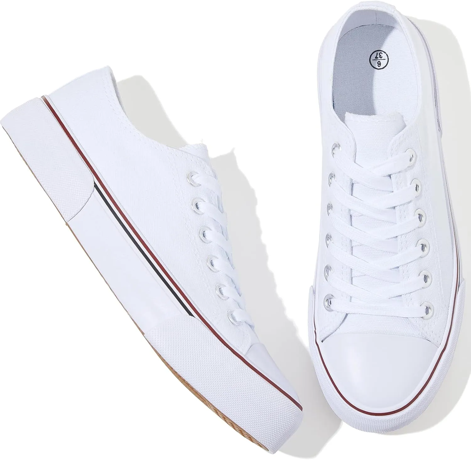 Adokoo Canvas Tennis Shoes for Women Low Top Casual White Black Sneakers for Women Lace Up Fashion Comfortable Walking Shoes