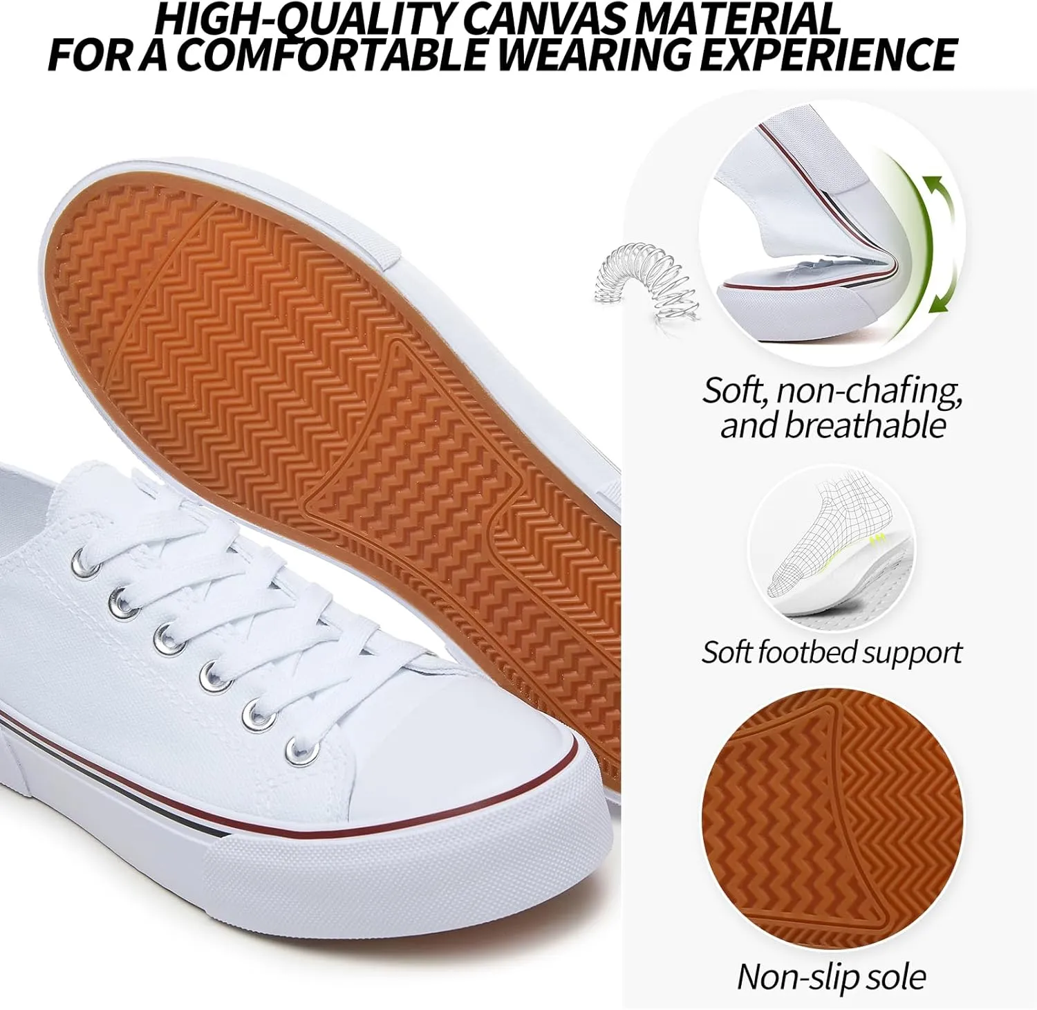 Adokoo Canvas Tennis Shoes for Women Low Top Casual White Black Sneakers for Women Lace Up Fashion Comfortable Walking Shoes