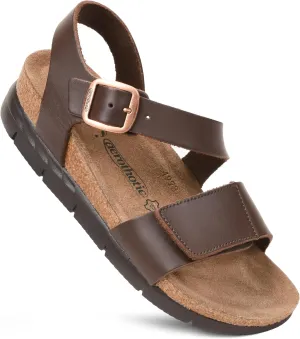 AEROTHOTIC Leather Platform Sandals with Arch Support Comfy Strap with Adjustable Buckle Slingback Open Toe Walking Indoor Outdoor Wedge Sandals for Women