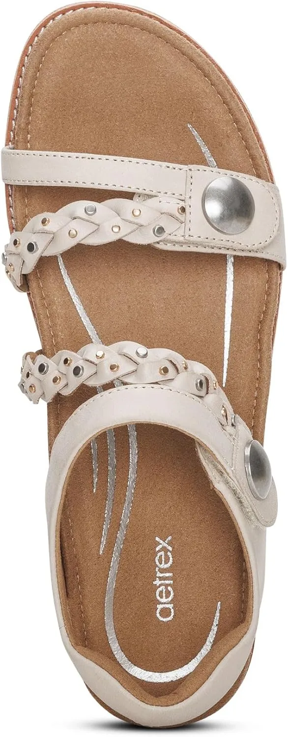 Aetrex Women's Jenn Braided Orthopedic Comfort Leather Flats Sandals for Women