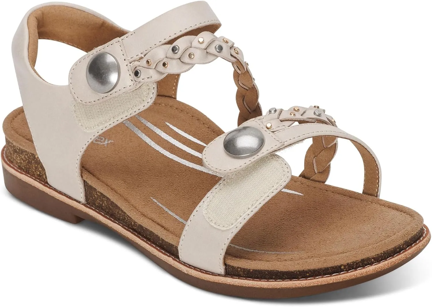 Aetrex Women's Jenn Braided Orthopedic Comfort Leather Flats Sandals for Women