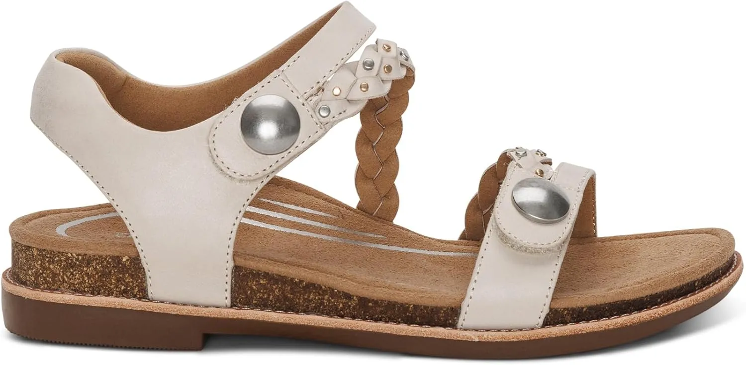 Aetrex Women's Jenn Braided Orthopedic Comfort Leather Flats Sandals for Women