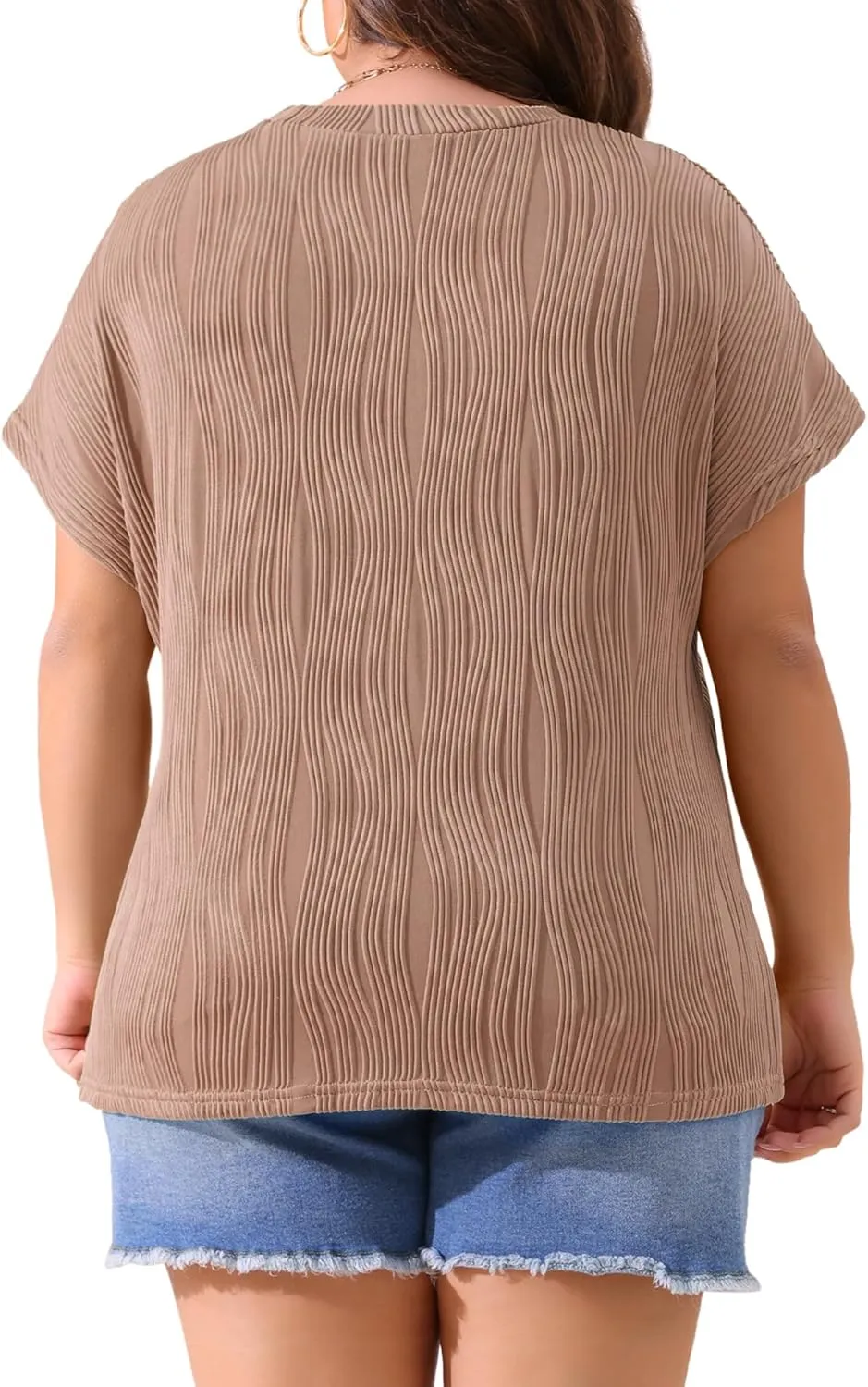 Agnes Orinda Plus Size Women's Short Sleeve Textured Tops Crewneck Solid Loose Casual Basic t Shirts Blouses Tee