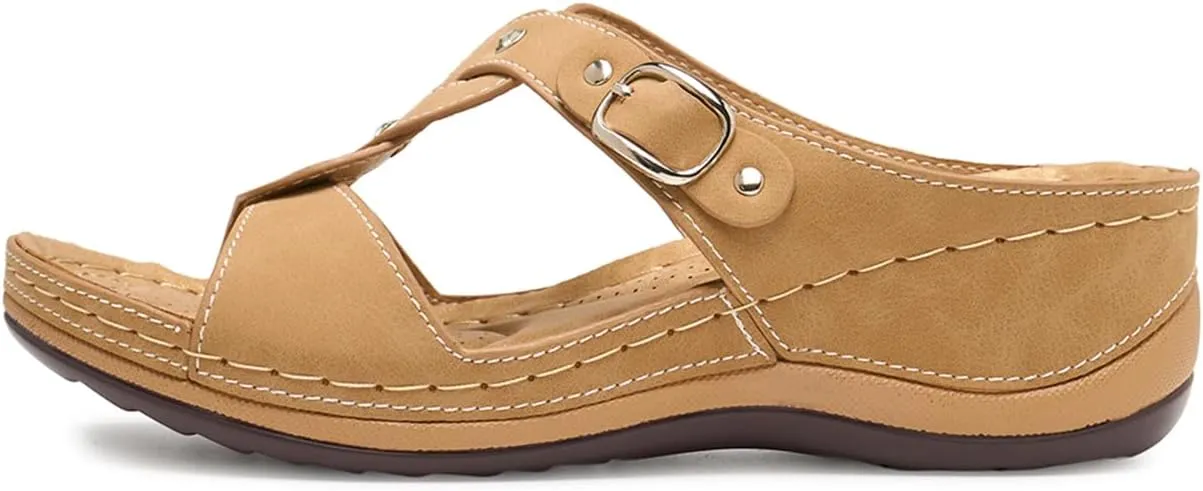 Alexis Leroy Comfortable Insole Buckle Strap Vamp Women's Wedge Sandals