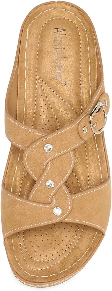 Alexis Leroy Comfortable Insole Buckle Strap Vamp Women's Wedge Sandals