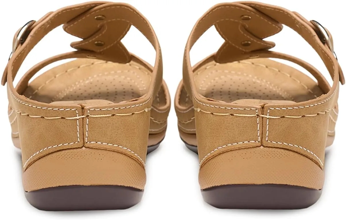 Alexis Leroy Comfortable Insole Buckle Strap Vamp Women's Wedge Sandals