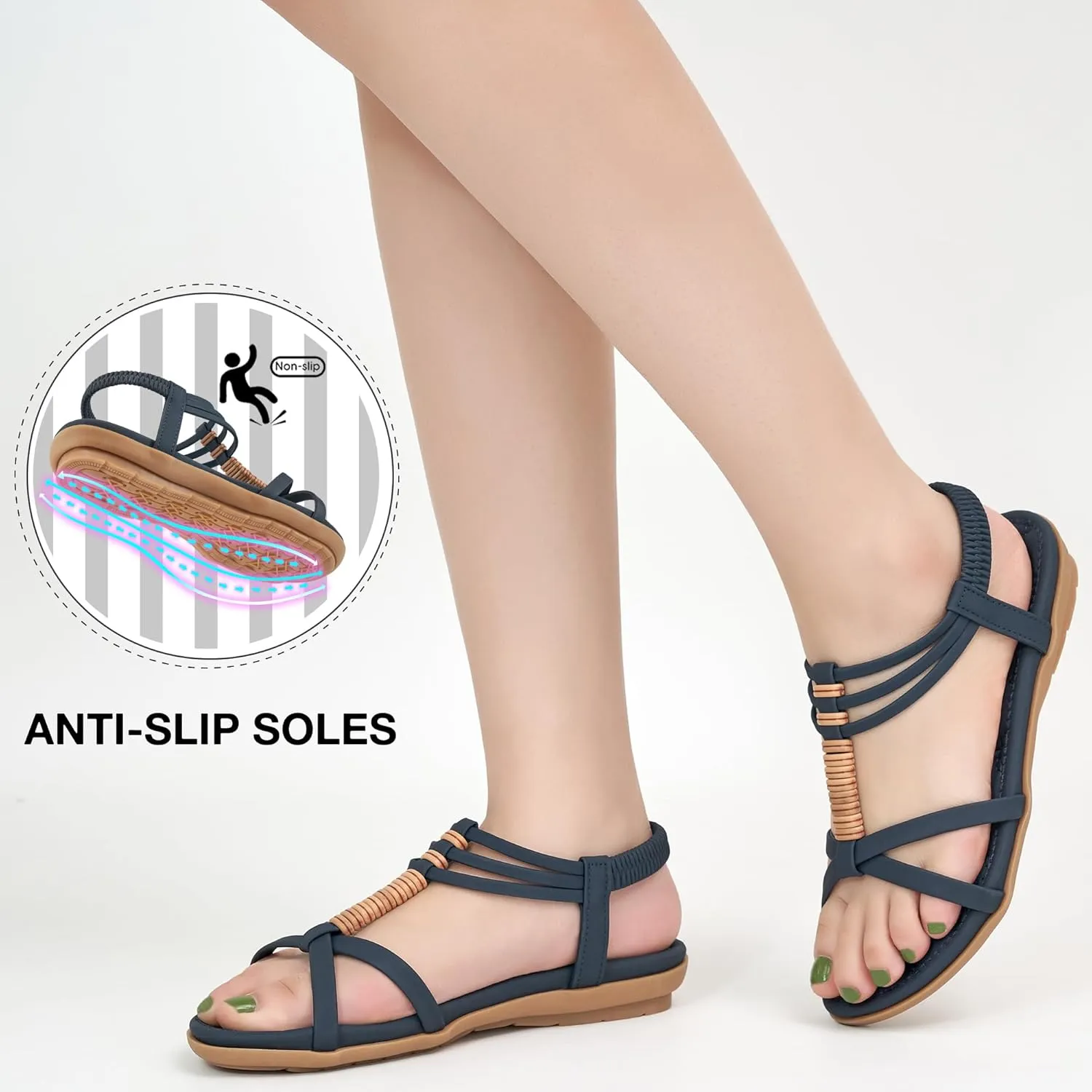 Alicegana Womens Sandals Summer Dressy Gladiator Flat Comfortable Walking Shoes Non Slip Casual Beach Ladies Sandal