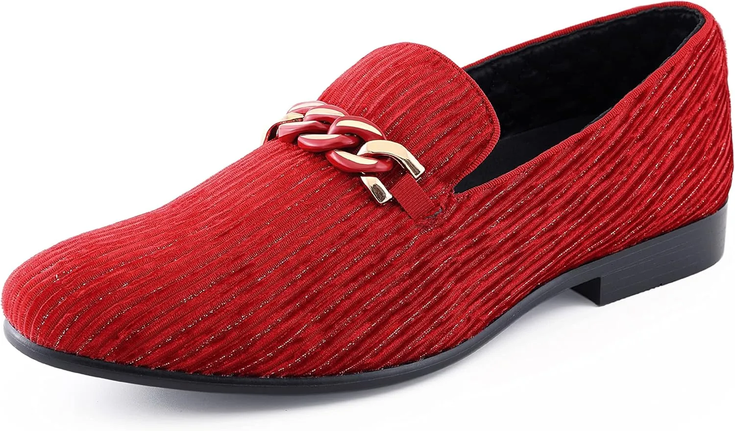 Amali Fay Velvet Men’s Slip-On Shoes with Gold Chain Ornament Dress Shoes for Men Velvet Formal Loafers for Men The Original Smoking Men Tuxedo Dress Shoes