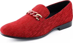 Amali Fay Velvet Men’s Slip-On Shoes with Gold Chain Ornament Dress Shoes for Men Velvet Formal Loafers for Men The Original Smoking Men Tuxedo Dress Shoes