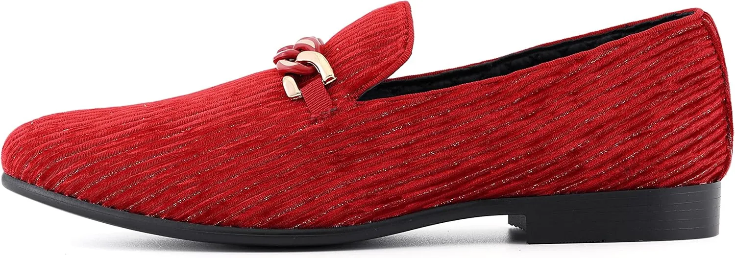 Amali Fay Velvet Men’s Slip-On Shoes with Gold Chain Ornament Dress Shoes for Men Velvet Formal Loafers for Men The Original Smoking Men Tuxedo Dress Shoes