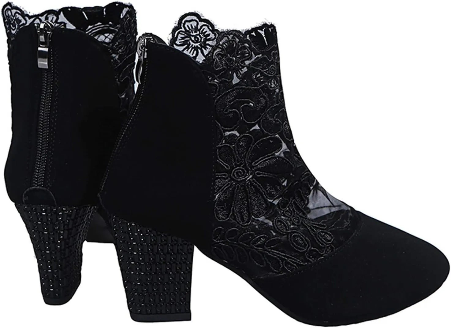 AMDBEL Summer Sandals for Women 2025,Fashion Floral Embroidery Sheer Mesh Block High Heel Sandals Closed Toe Back Zip Sandals