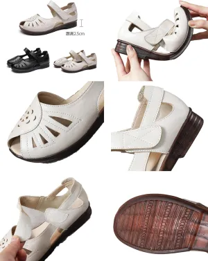 AngryMonkey Women's Leather Peep Toe Sandals,Summer Comfort Breathable Non-slip Softsole Mary Jane Casual Oxford Dress Shoes