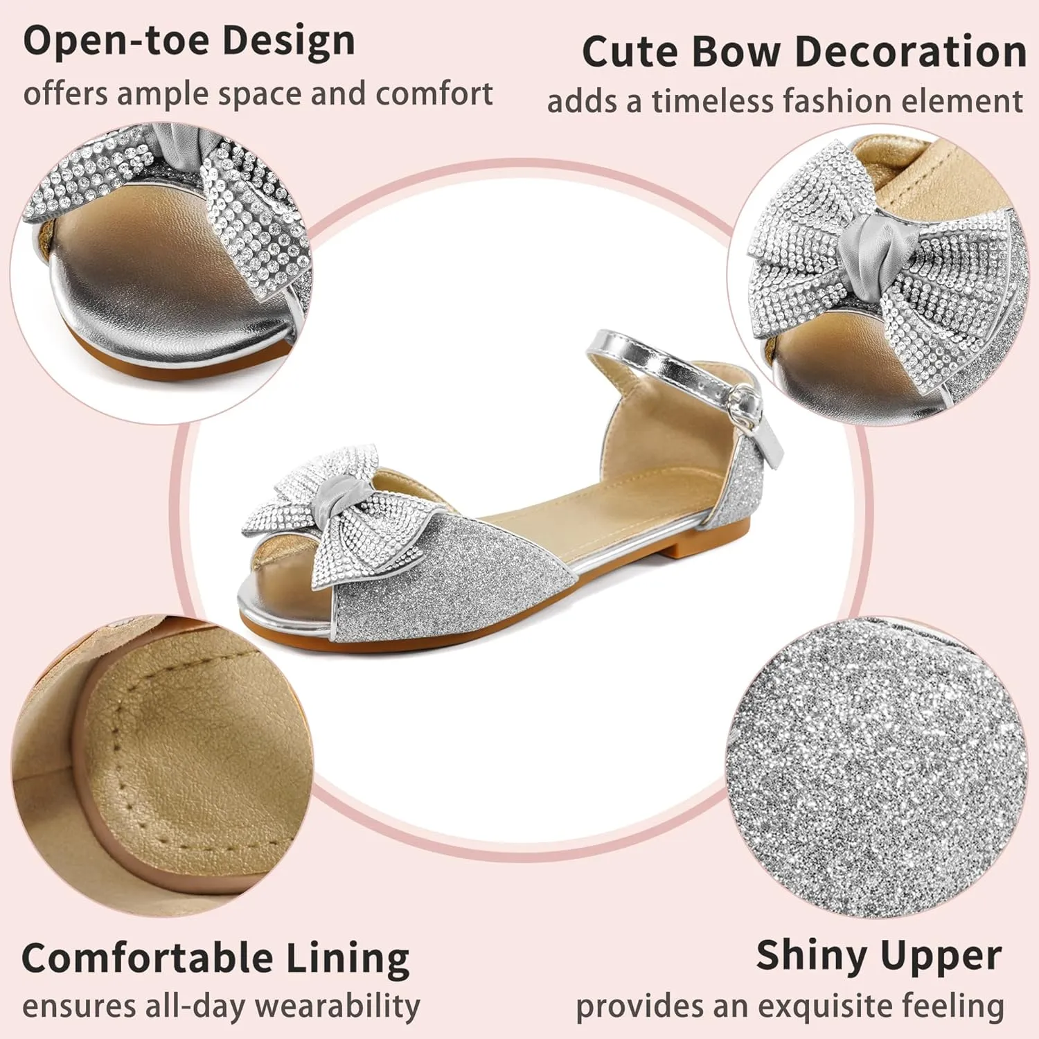 Aomigoct Girls Dress Shoes Sandals : Toddler Glitter Princess Flats for Birthday Wedding Party - Little Kid School Walking Shoe