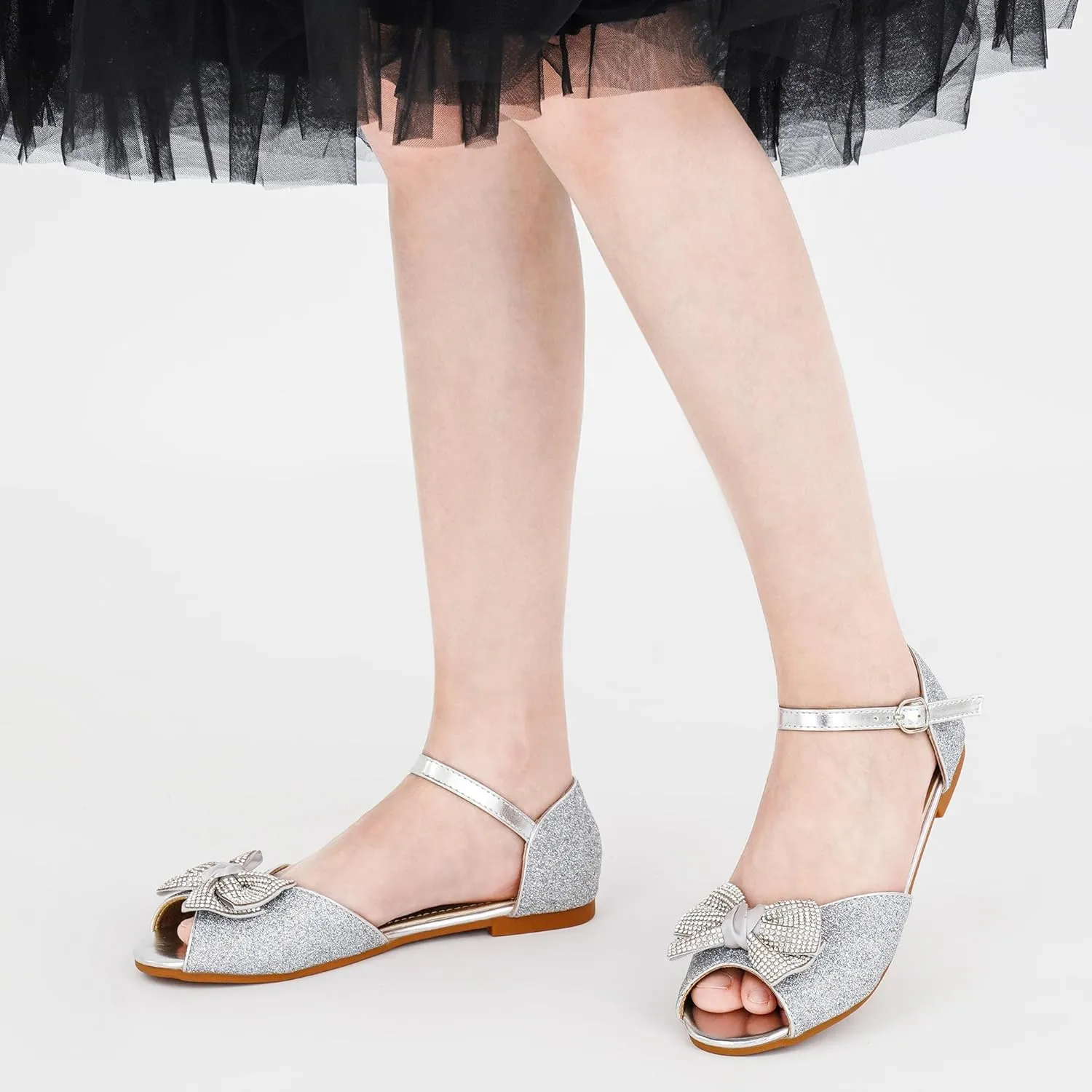 Aomigoct Girls Dress Shoes Sandals : Toddler Glitter Princess Flats for Birthday Wedding Party - Little Kid School Walking Shoe
