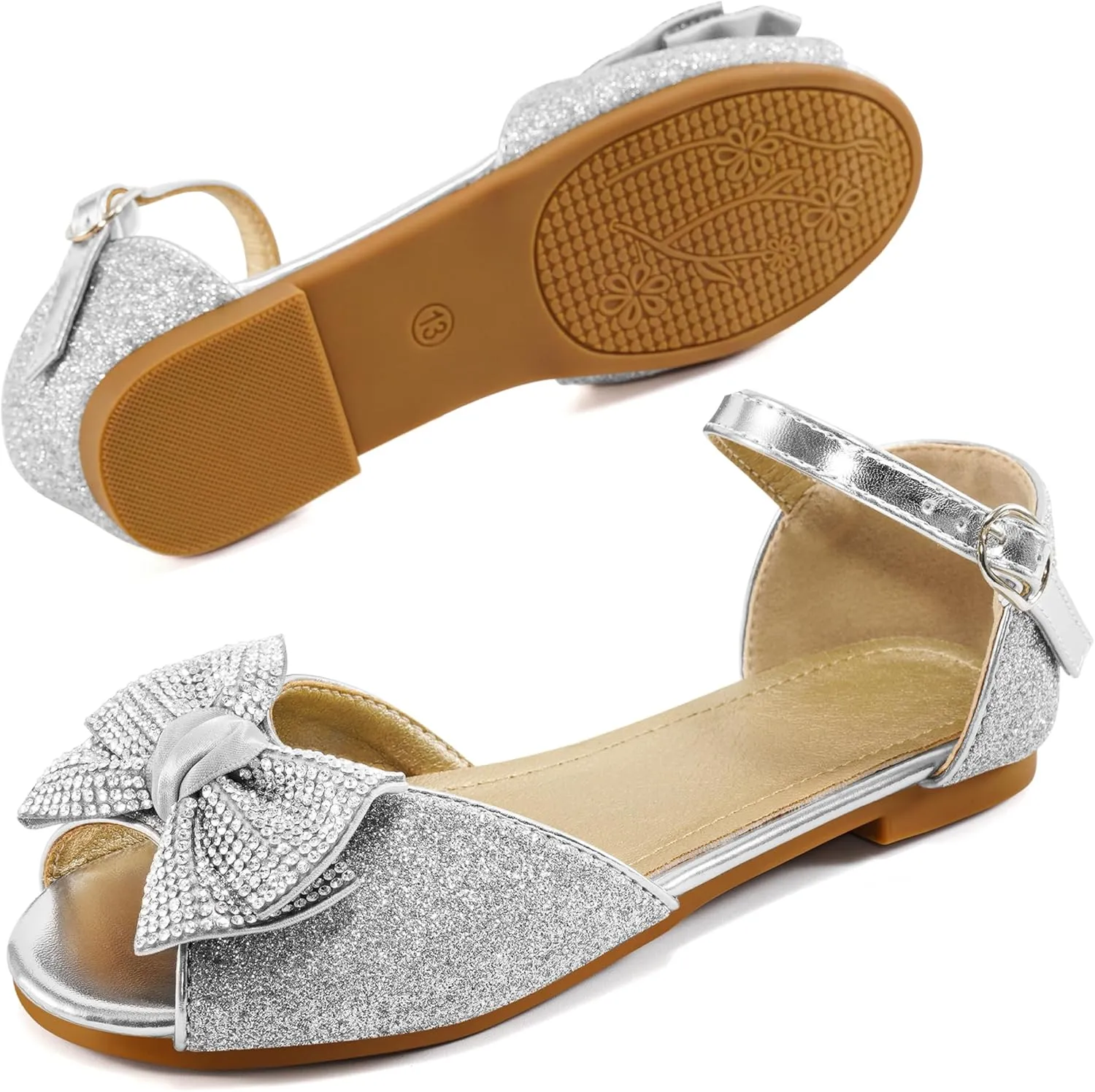 Aomigoct Girls Dress Shoes Sandals : Toddler Glitter Princess Flats for Birthday Wedding Party - Little Kid School Walking Shoe